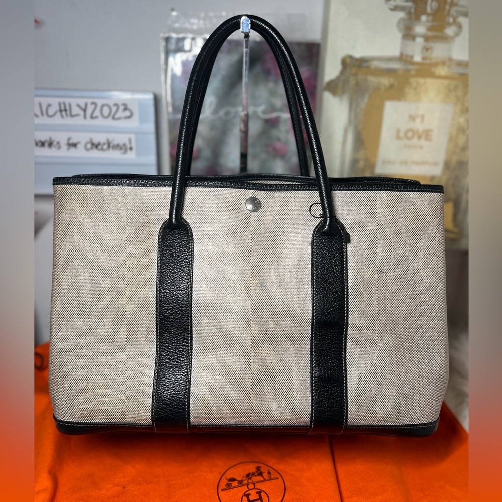 AUTHENTIC HERMES Garden party PM Hand Bag Tote Bag Buffel skipper Black